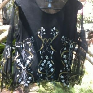 Blouse sheer stretchy material flower design